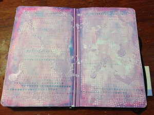 Multimedia-Art-Journal-Acrylic-Paint-Purple-Lilac-Splatter-Stencil-Tim-Holtz-Idea